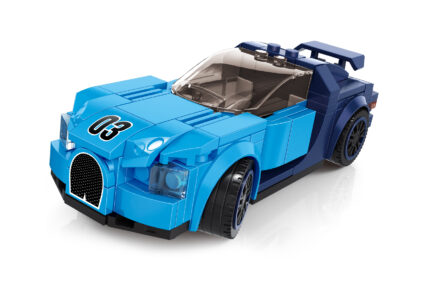 Supercar bleue briques de course vue de face